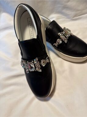 Marc Jacobs Crystal Embellished Leather Platform Slip On Sneakers EU 40